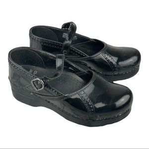 DANSKO Black Leather Marcelle Mary Jane Stapled Clogs Shoes Size 37 US 7.5 Women
